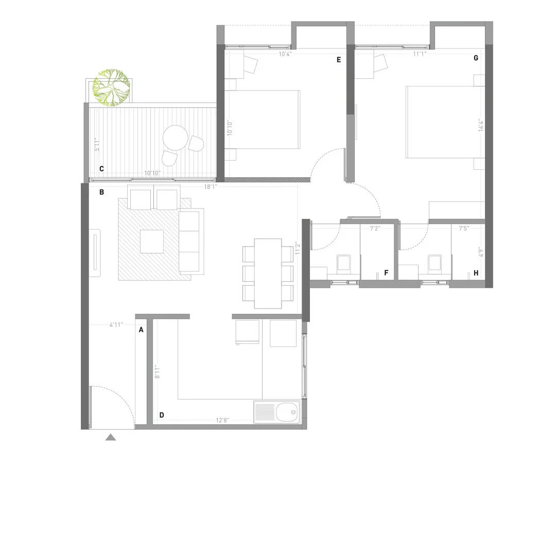 Amberwood Rahatani 2BHK Floorplan